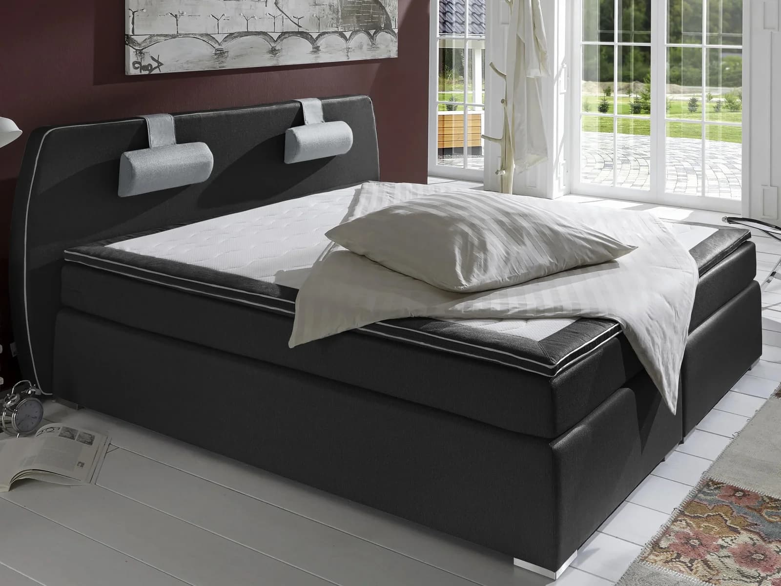 ATLANTIC HOME COLLECTION Boxspringbett Rex Schwarz H2 Bonnellfederkern