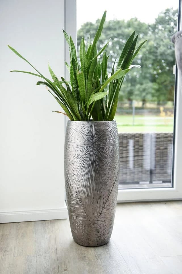 VIVANNO Bodenvase ROYAL Fiberglas Silber Schwarz Muster - Bild 3