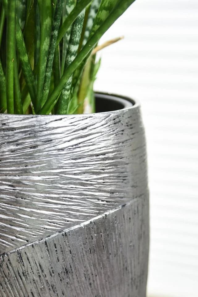 VIVANNO Bodenvase ROYAL Fiberglas Silber Schwarz Muster - Bild 5