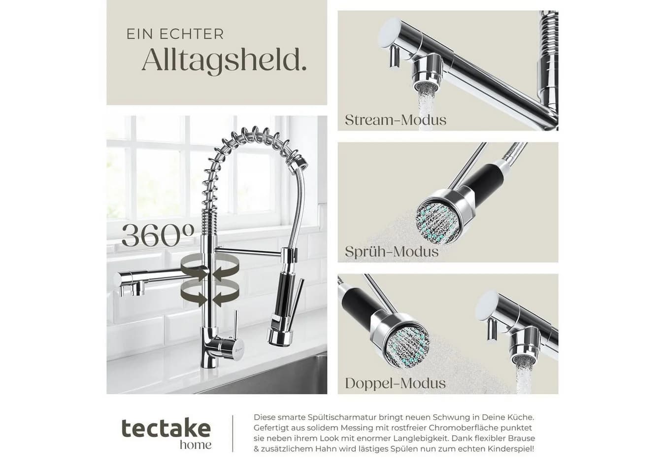 tectake Spültischarmatur Küchenarmatur Hochdruck Chrom - Bild 4