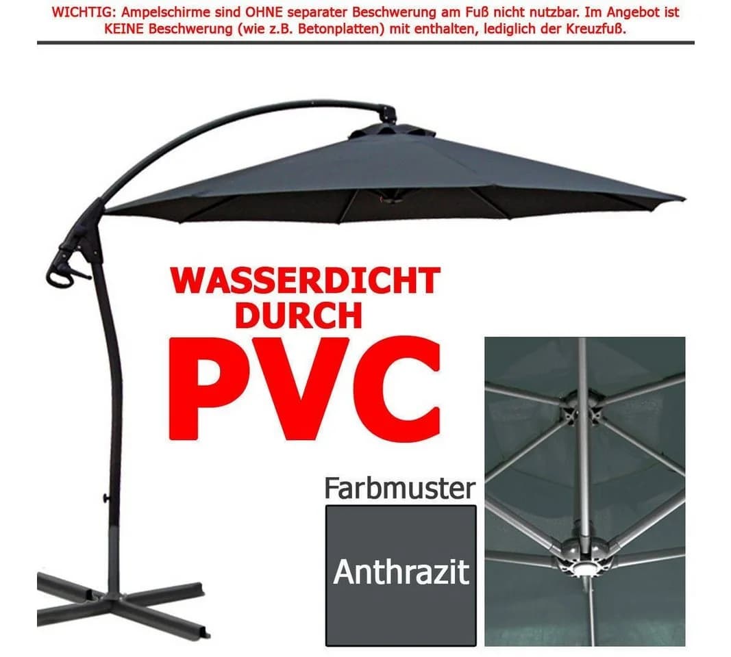 habeig Ampelschirm 3m Wasserdicht Grau PVC - Bild 2