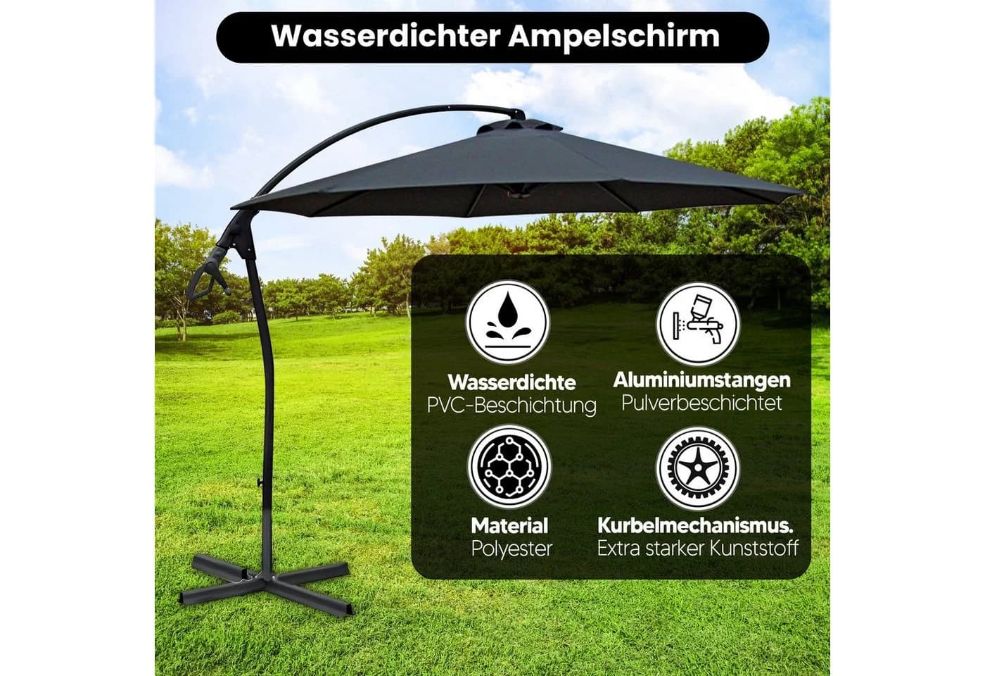 habeig Ampelschirm 3m Wasserdicht Grau PVC - Bild 4