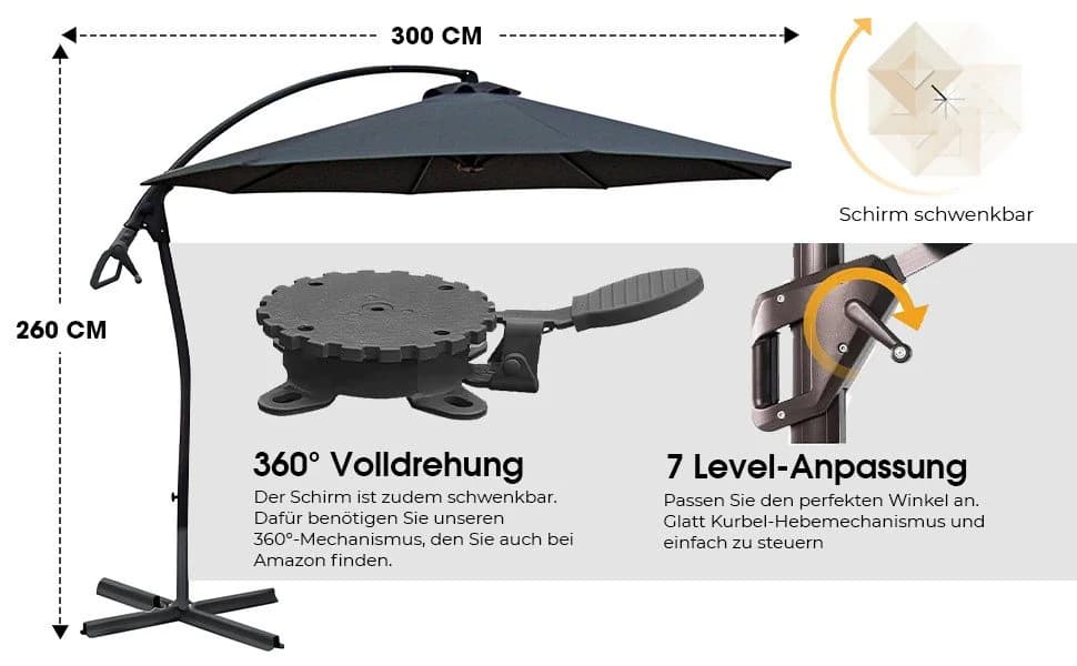 habeig Ampelschirm 3m Wasserdicht Grau PVC - Bild 5