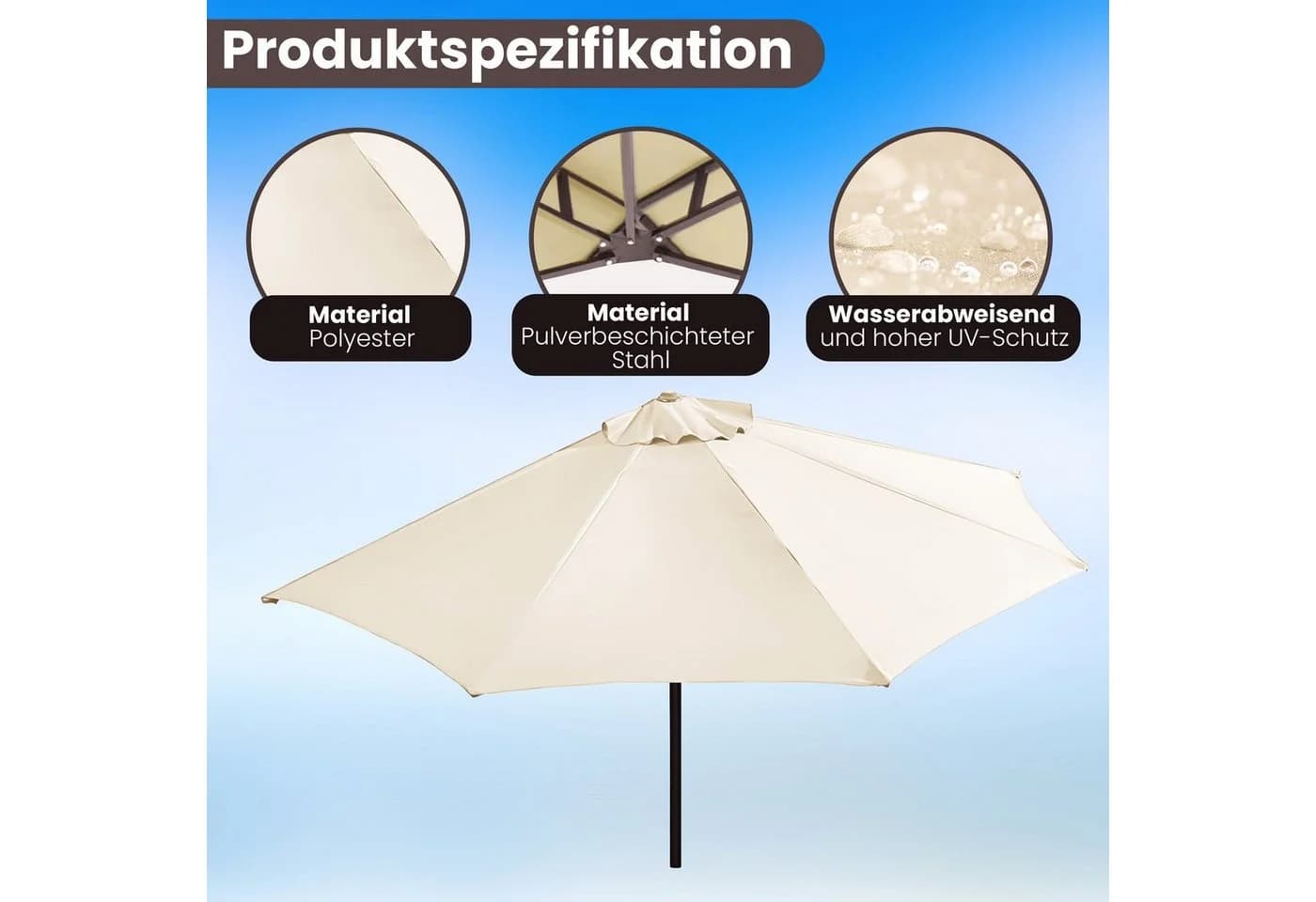 habeig Halbrunder Sonnenschirm Beige Wandschirm für Balkon - Bild 4