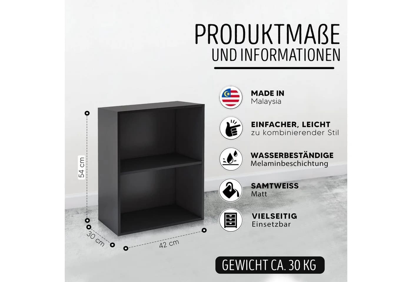 habeig Bücherregal Tube Schwarz 2 Fächer Standregal - Bild 3