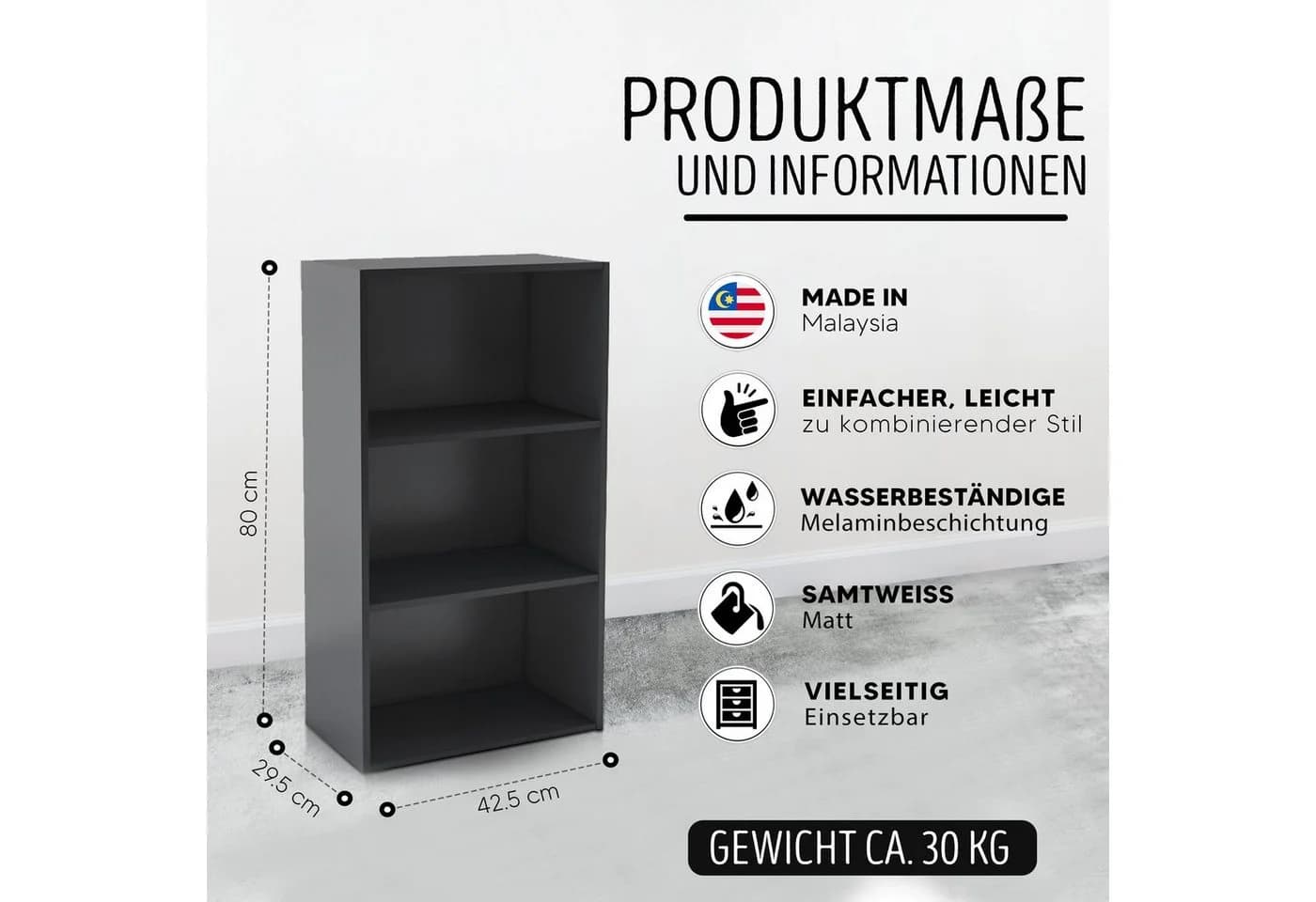 habeig Bücherregal Tube Schwarz 3 Fächer Standregal - Bild 3
