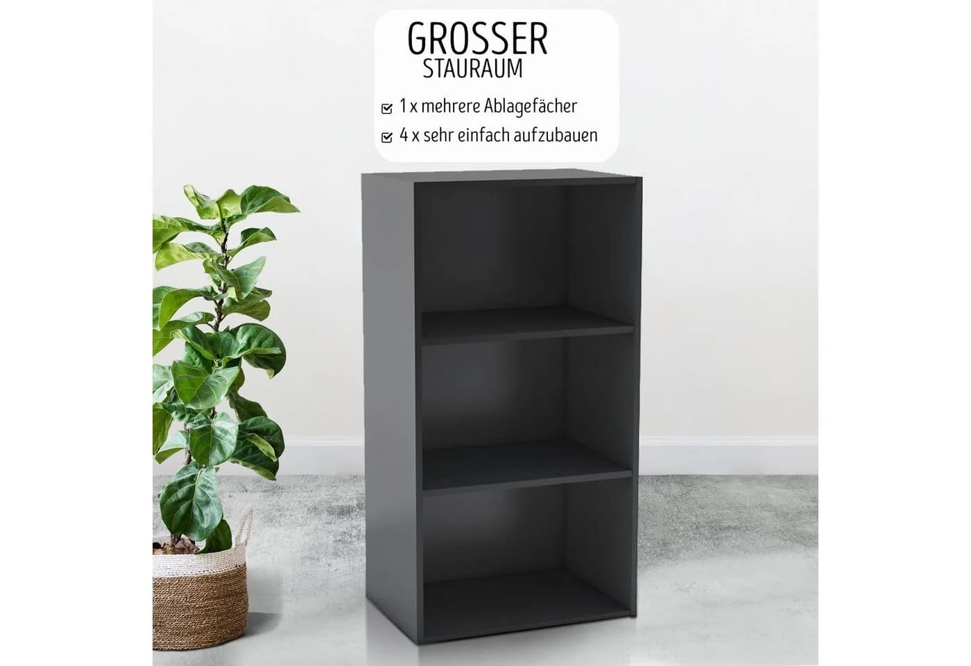habeig Bücherregal Tube Schwarz 3 Fächer Standregal - Bild 5