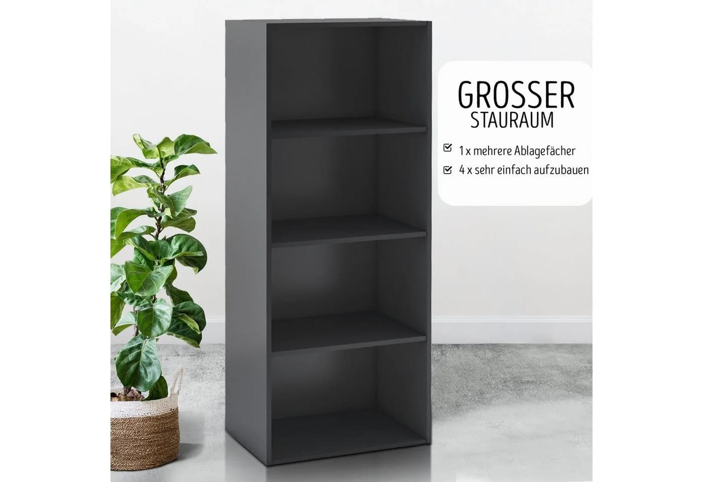 habeig Bücherregal Tube Schwarz 4 Fächer Standregal - Bild 3