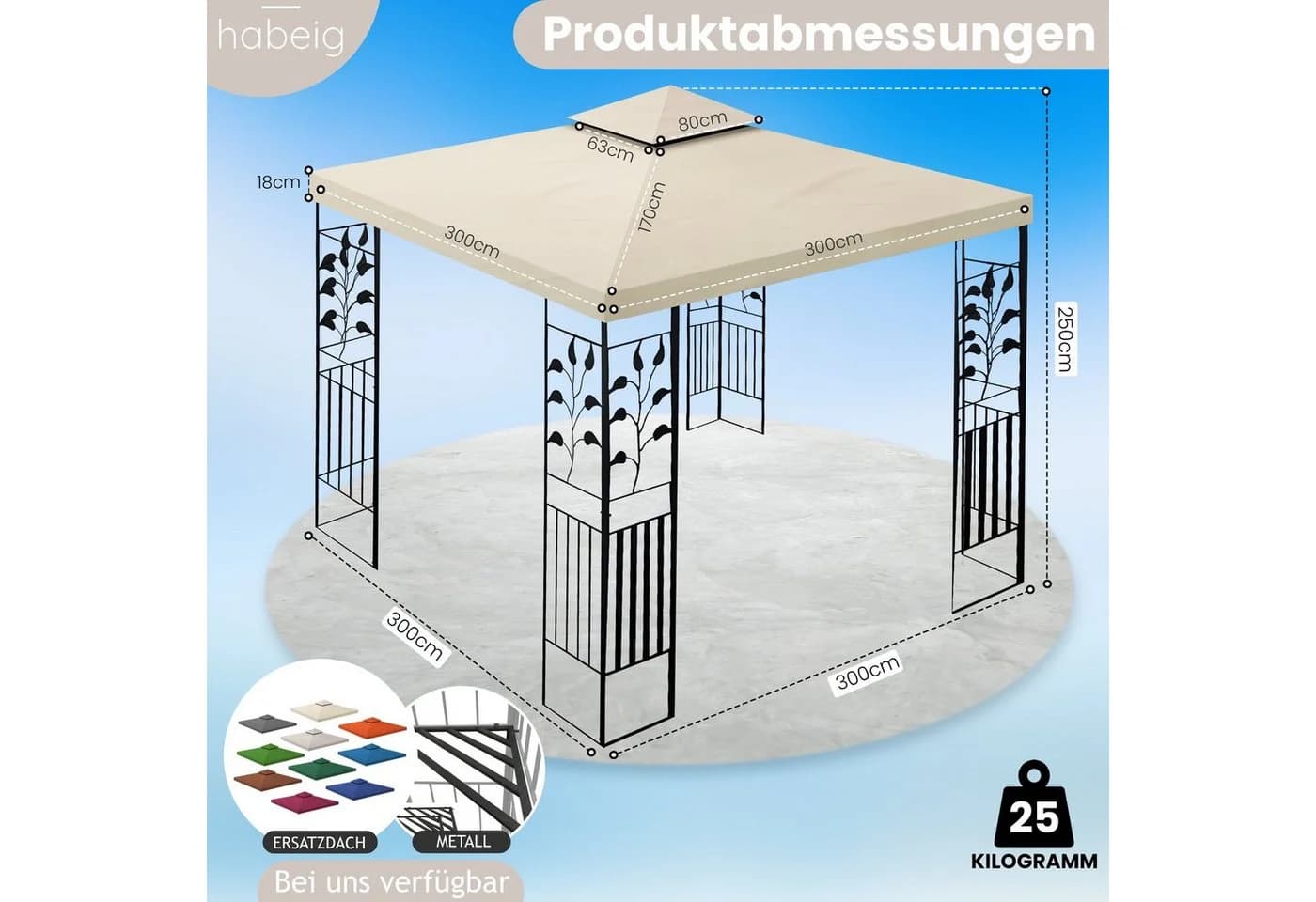 habeig Pavillon Toskana 3x3m 100% Wasserdicht Beige Metall - Bild 3
