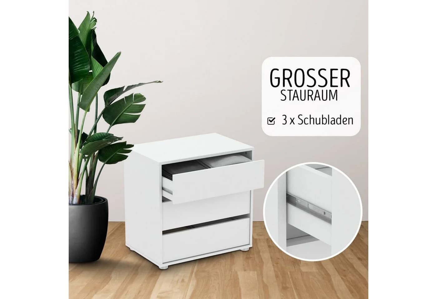 habeig Schubkastenkommode Kommode BLANK weiß Flurschrank Wäscheschrank Schlafzimmer Sideboard - Bild 5