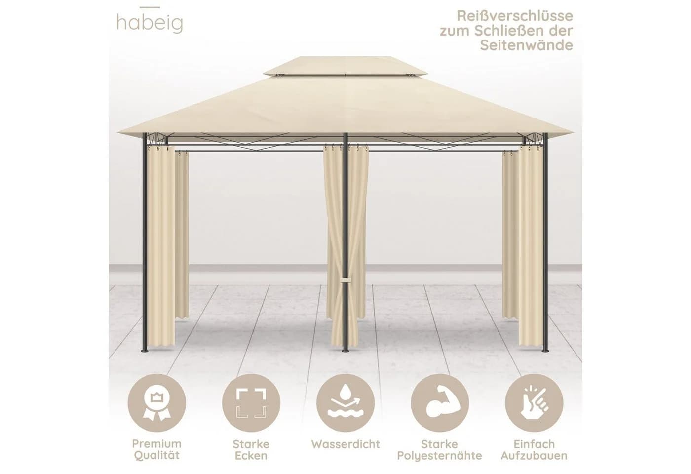 habeig Wasserdichter Pavillon 3x4m mit Seitenwänden - Bild 5