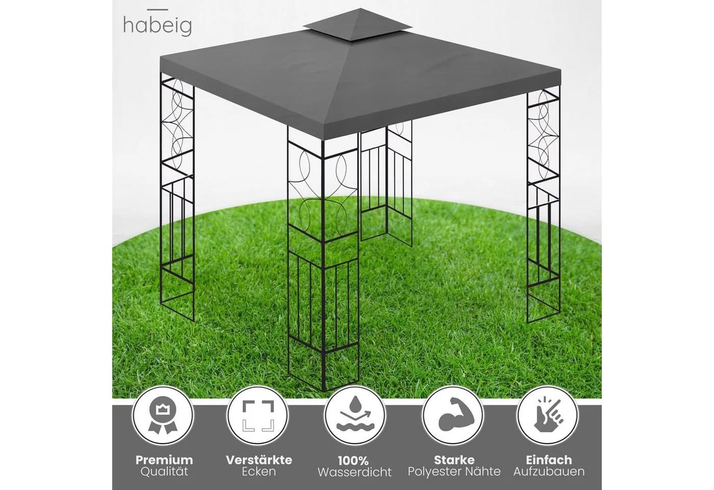 habeig Pavillon Romantika 3x3m Wasserdicht Metall Anthrazit - Bild 3