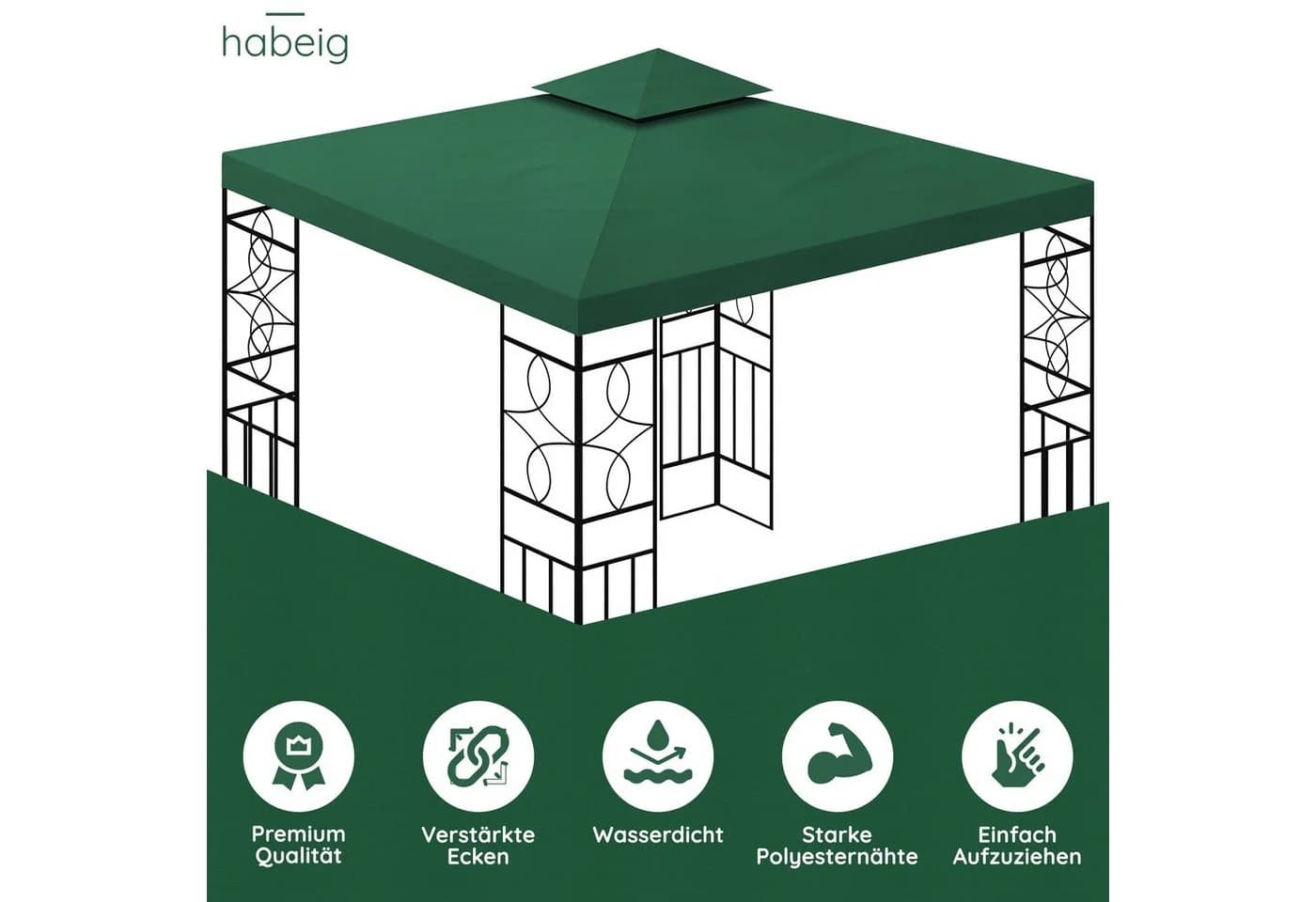 habeig Pavillon-Ersatzdach 3x3m Grün PVC Wasserdicht - Bild 3