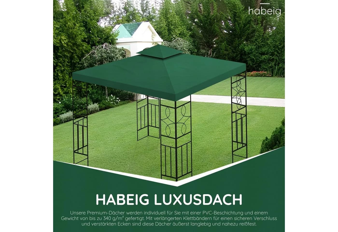 habeig Pavillon-Ersatzdach 3x3m Grün PVC Wasserdicht - Bild 4