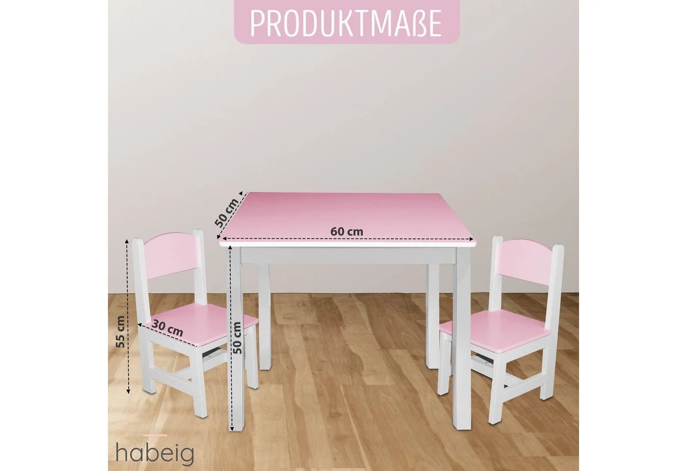 habeig Kindersitzgruppe mit Tisch und 2 Stühlen Rosa/Weiss - Bild 4