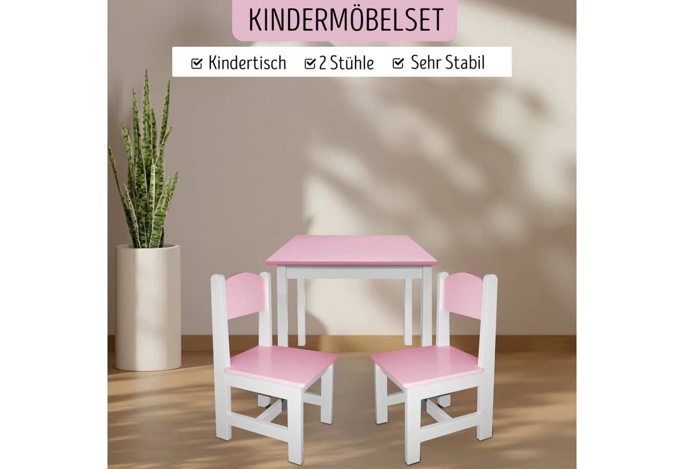 habeig Kindersitzgruppe mit Tisch und 2 Stühlen Rosa/Weiss - Bild 5