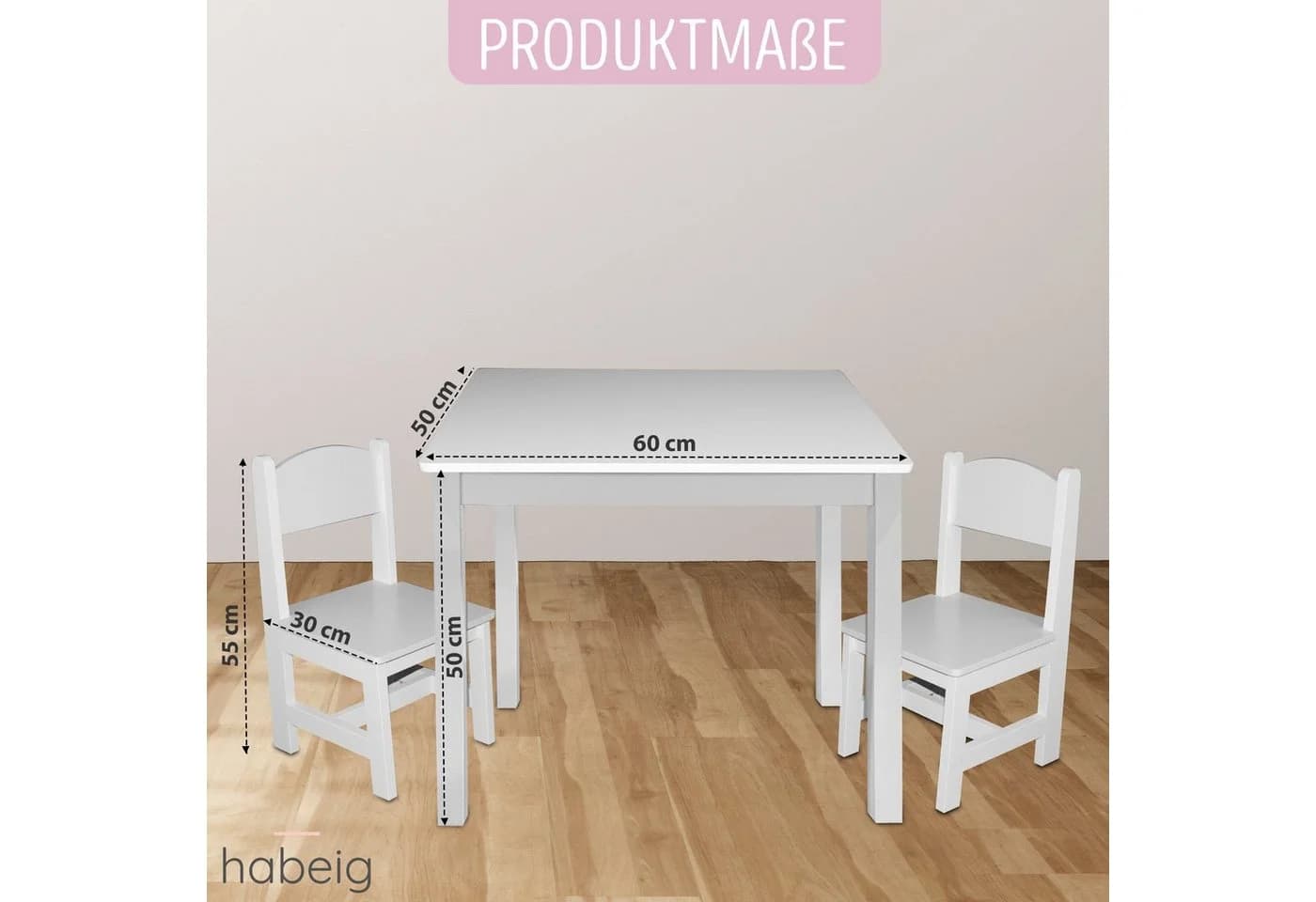 habeig Kindersitzgruppe Tisch & 2 Stühle Weiß Modern - Bild 4
