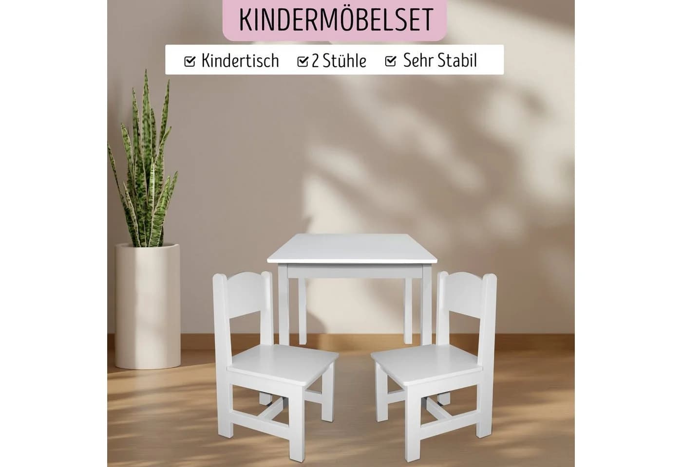 habeig Kindersitzgruppe Tisch & 2 Stühle Weiß Modern - Bild 5