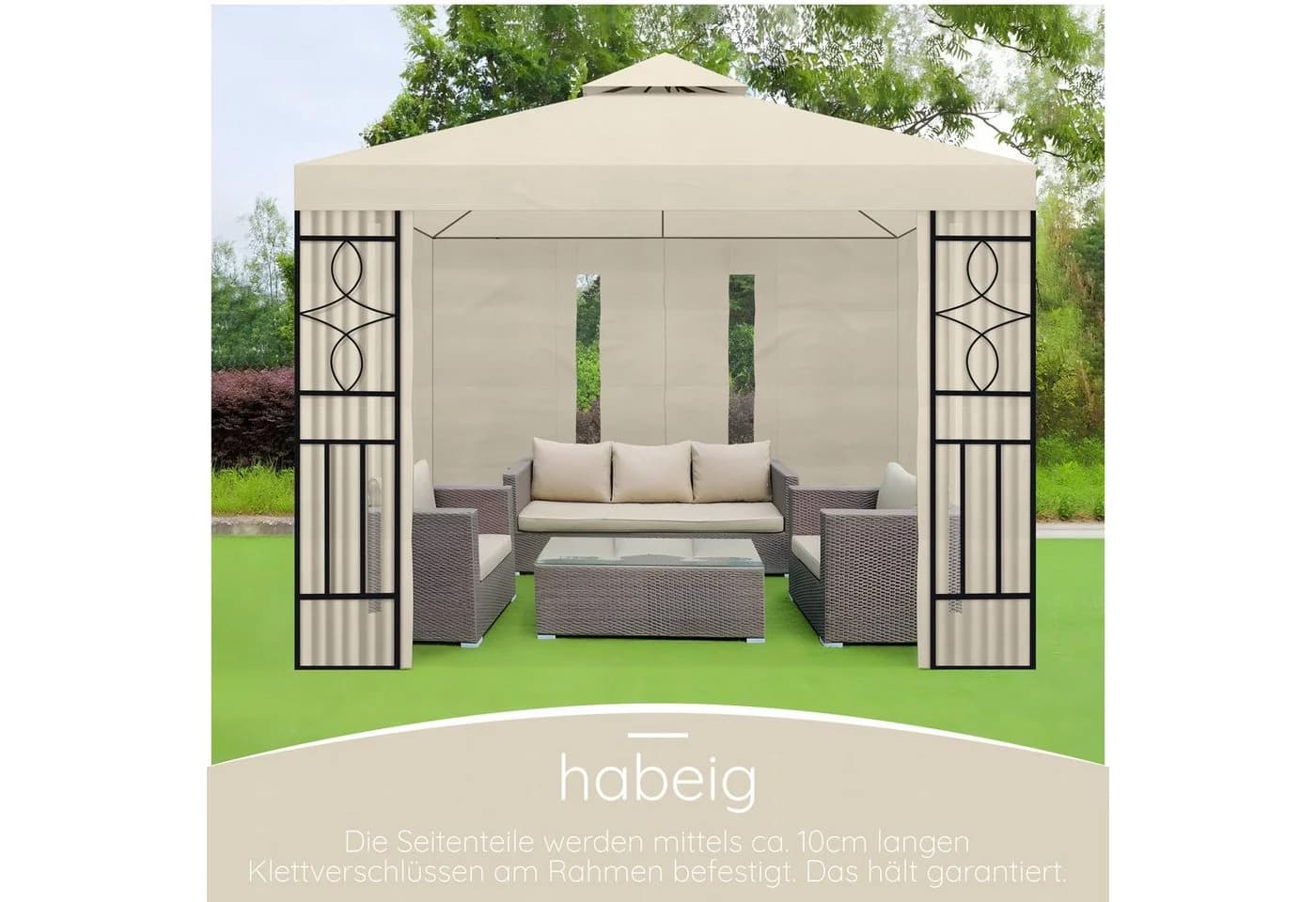 habeig Pavillon-Seitenteil 4er Set Beige mit Reißverschluss & Fenster - Bild 4