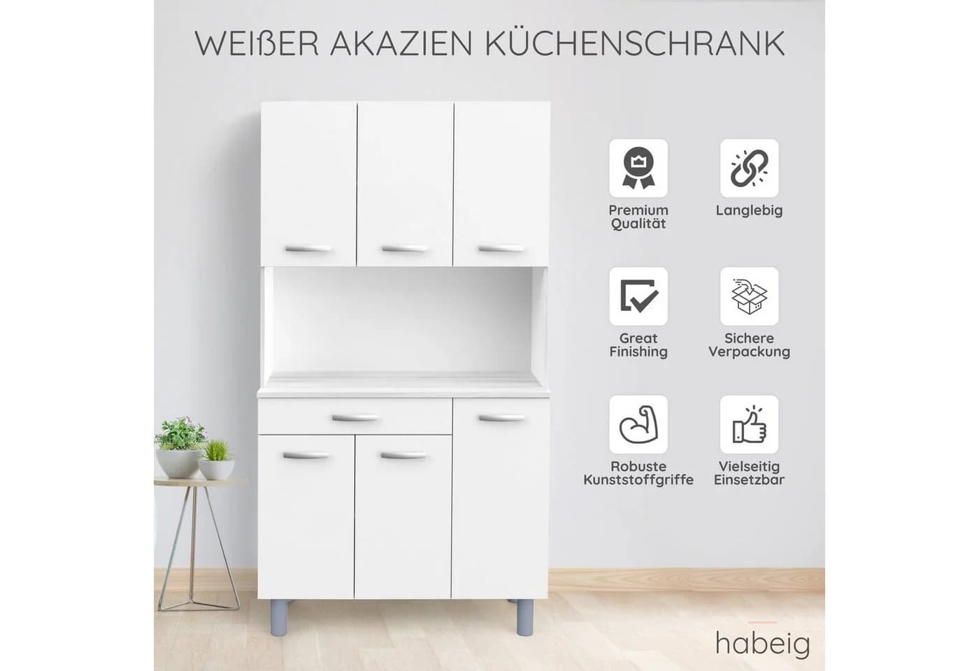 habeig Küchenbuffet Singleküche matt-weiß mit Akazie - Bild 5