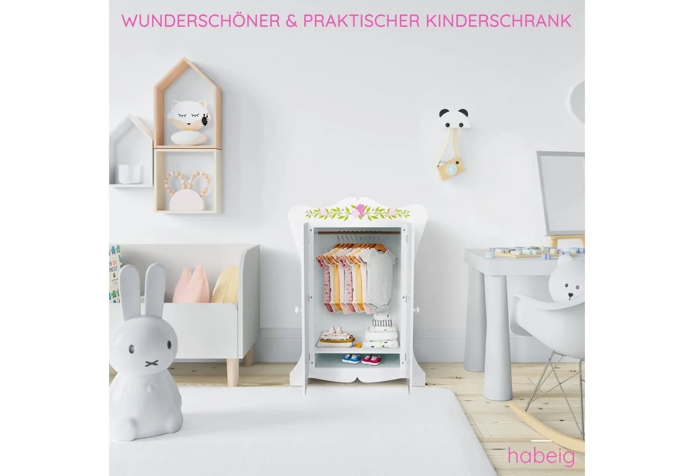 habeig Kleiderschrank Kinderschrank weiß 70cm - Bild 3