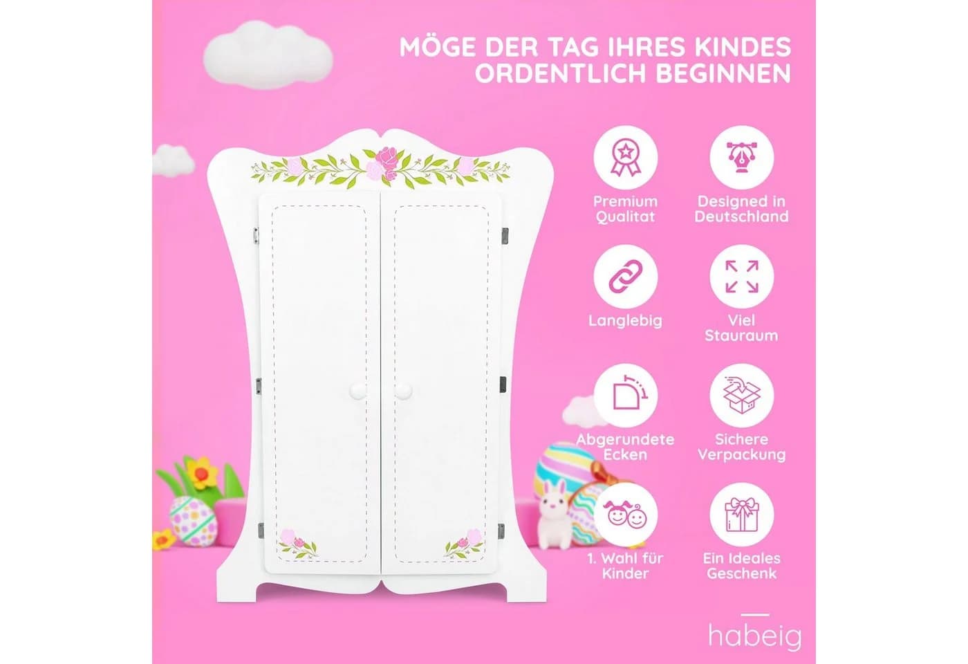 habeig Kleiderschrank Kinderschrank weiß 70cm - Bild 4