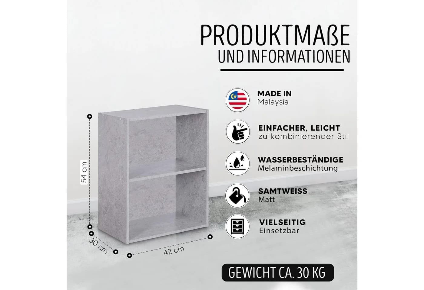 habeig Bücherregal Tube Grau 2 Fächer Standregal - Bild 4