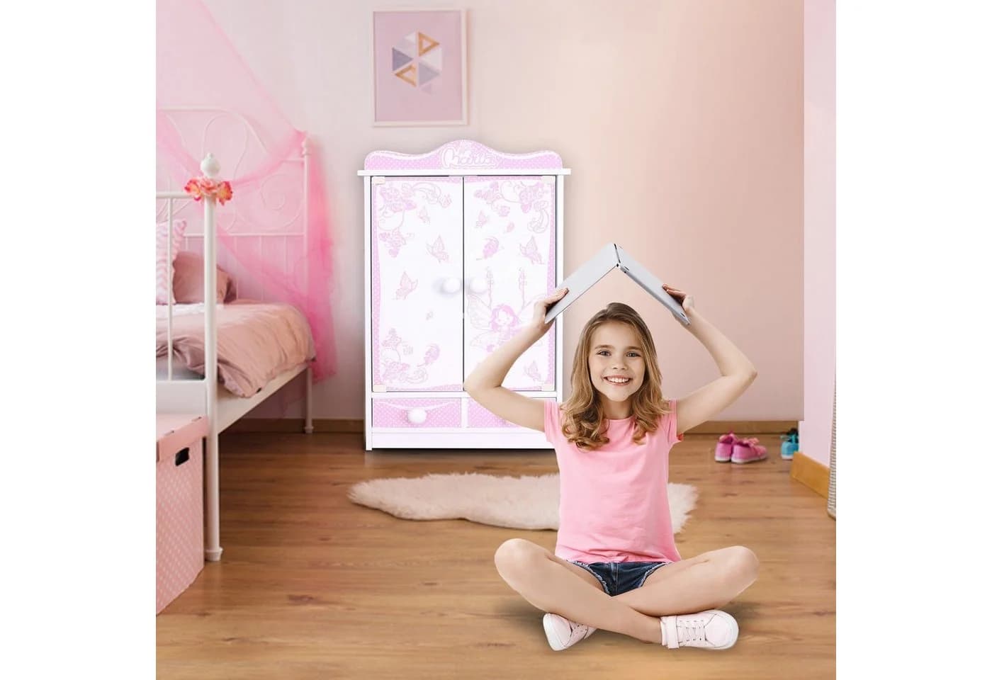 habeig Puppenkleiderschrank mit Schubladen und Kleiderstange - Bild 3