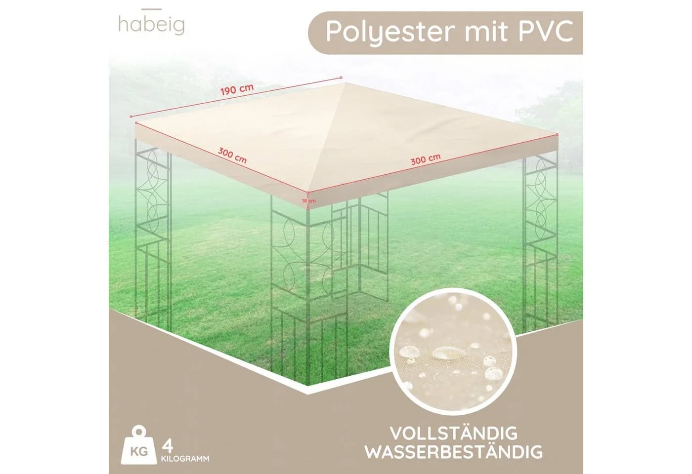 habeig Pavillon-Ersatzdach Beige PVC-Beschichtung Wasserdicht - Bild 4