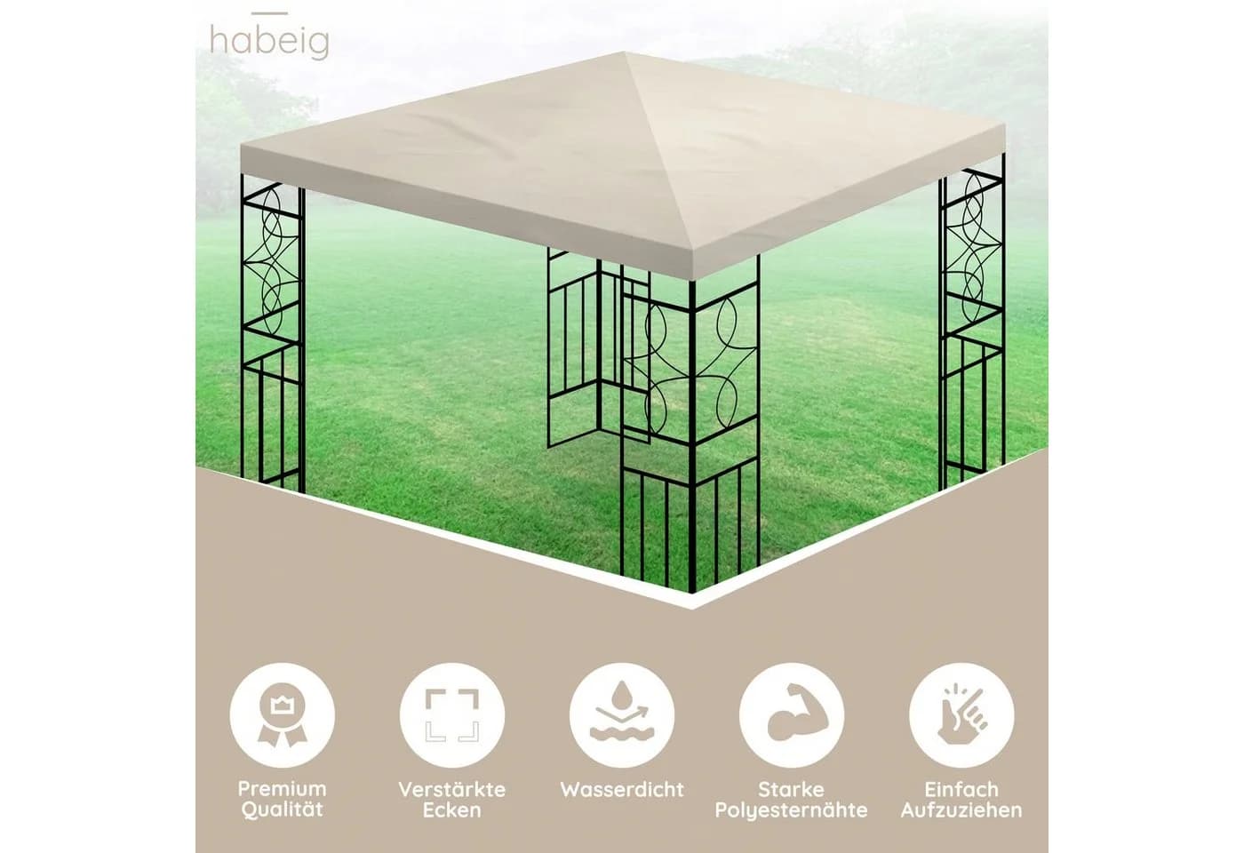 habeig Pavillon-Ersatzdach Beige PVC-Beschichtung Wasserdicht - Bild 5