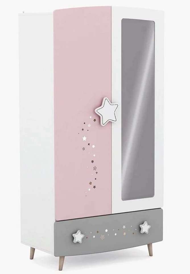 habeig Kleiderschrank Himmelssterne #441 Rosa/Weiß Mädchen Kinderzimmer - Bild 2