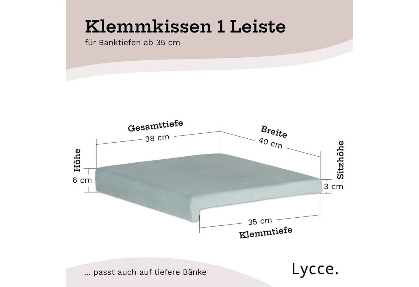 Lycce Bankauflage Klemmkissen 1 Leiste Blau Velour - Bild 3