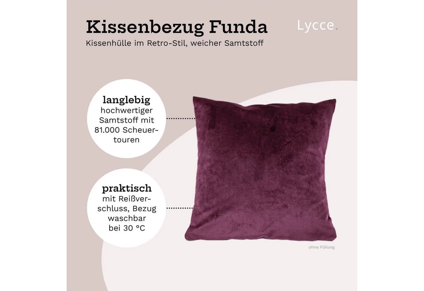 Lycce FUNDA Retro Samt Kissenbezug Berry 40x40 cm