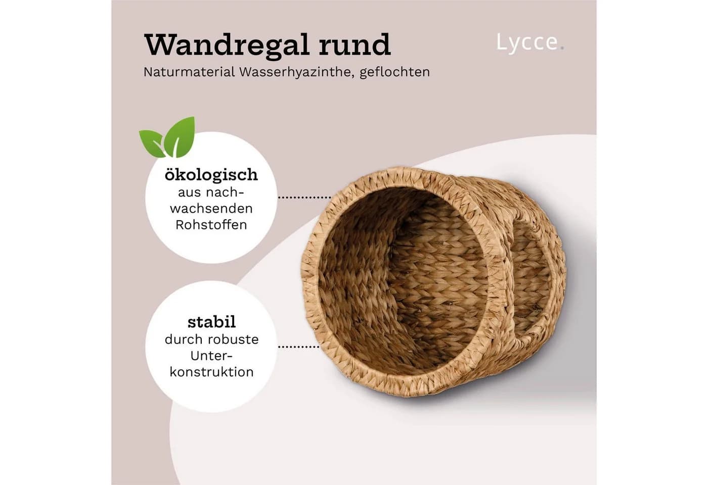 Lycce Wandregal Wasserhyazinthe Beige Geflochten