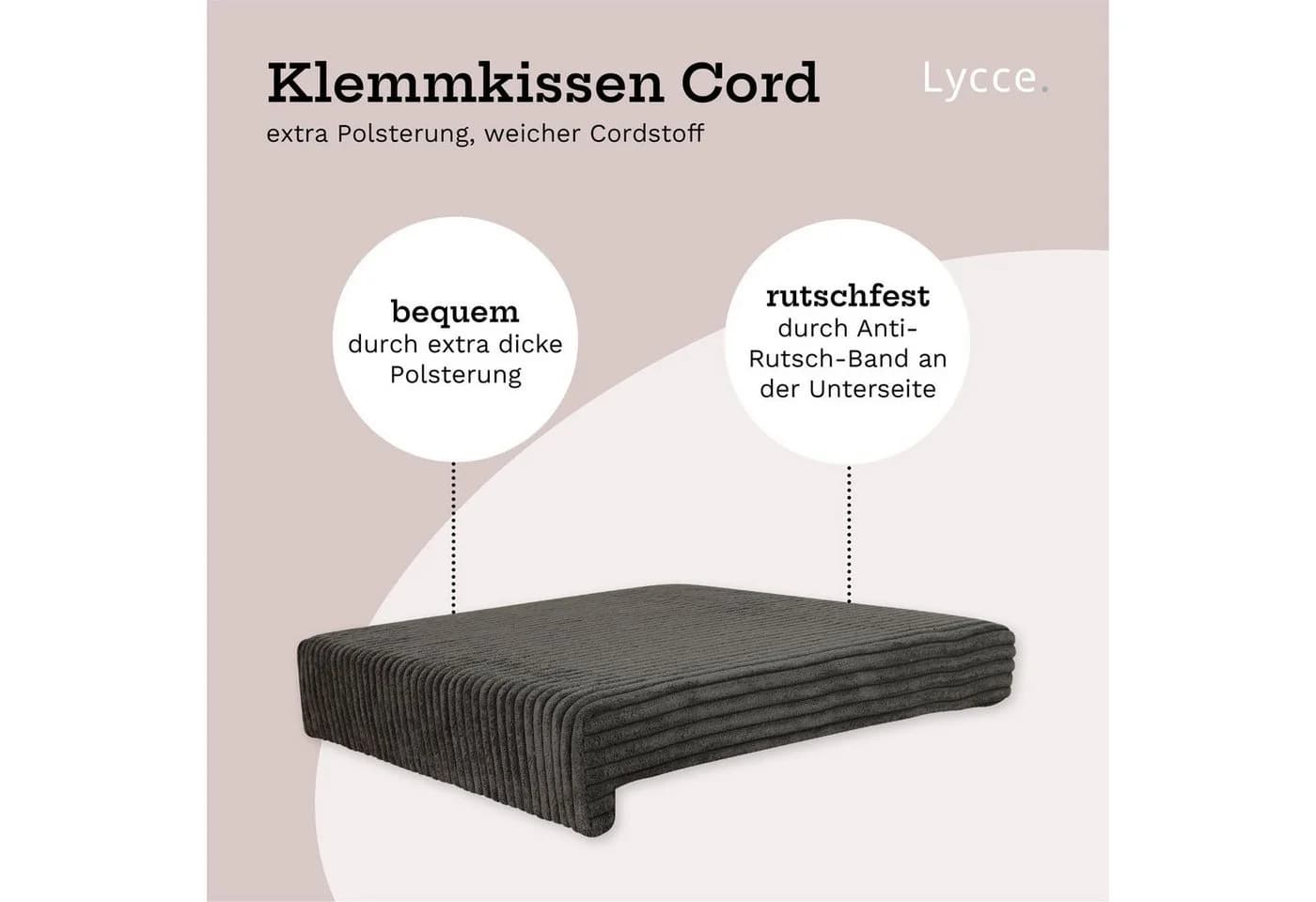LYCCE Bankauflage Klemmkissen 1 Leiste Grau Cordstoff - Bild 3