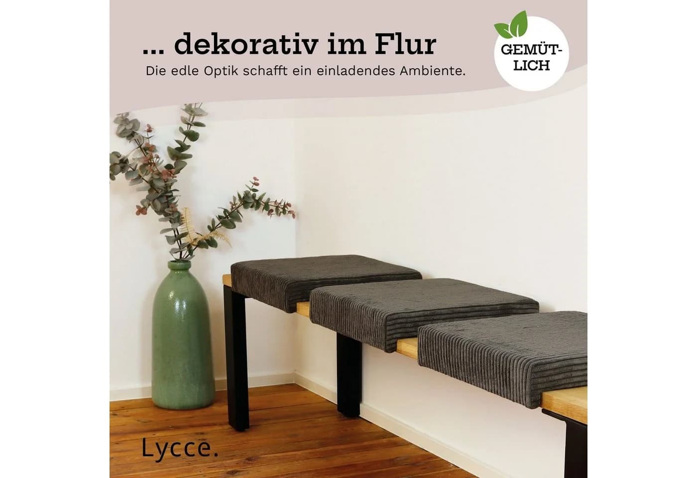 LYCCE Bankauflage Klemmkissen 1 Leiste Grau Cordstoff - Bild 5