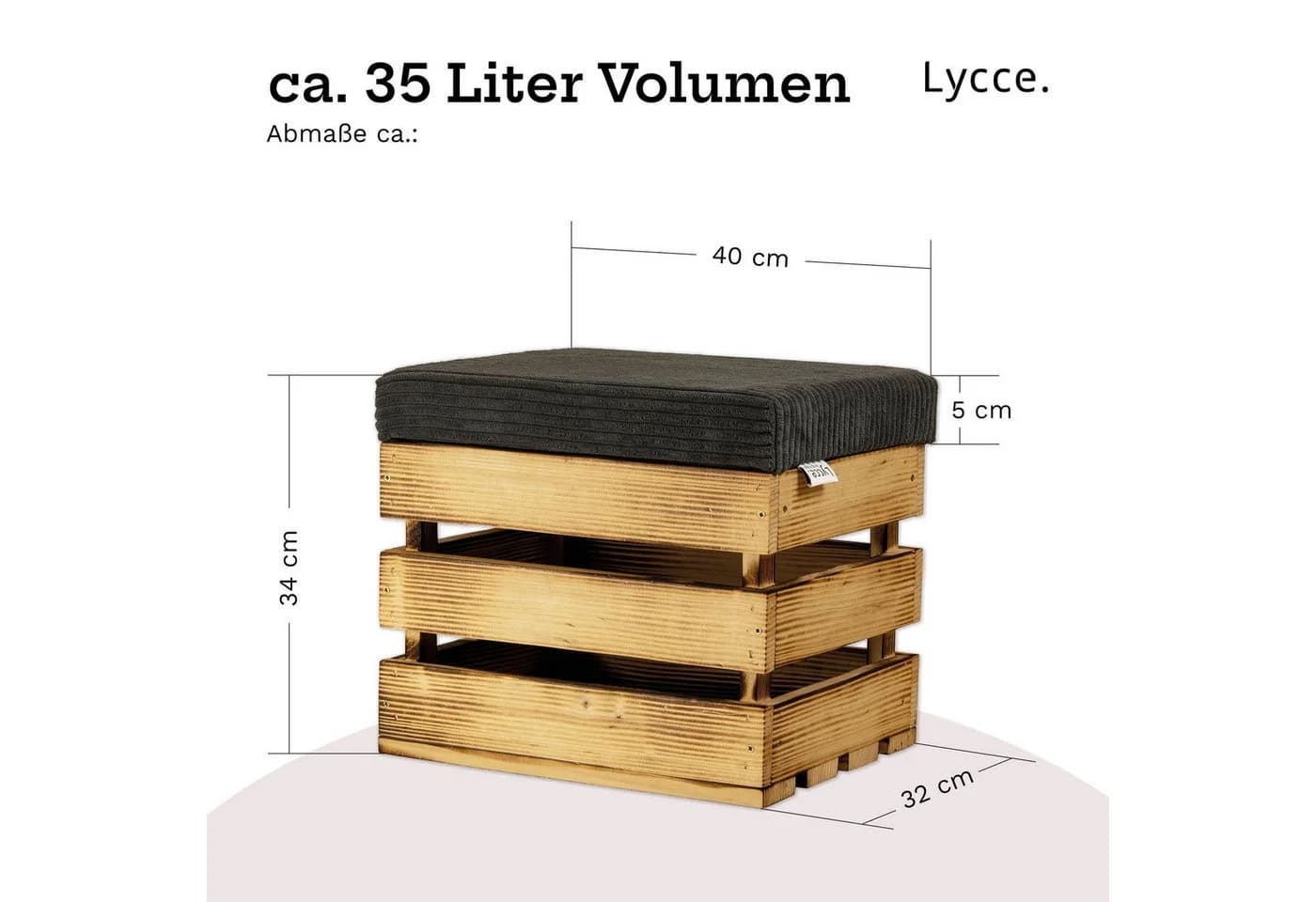 Lycce Polsterhocker mit Stauraum grau geflammt Cordstoff - Bild 3