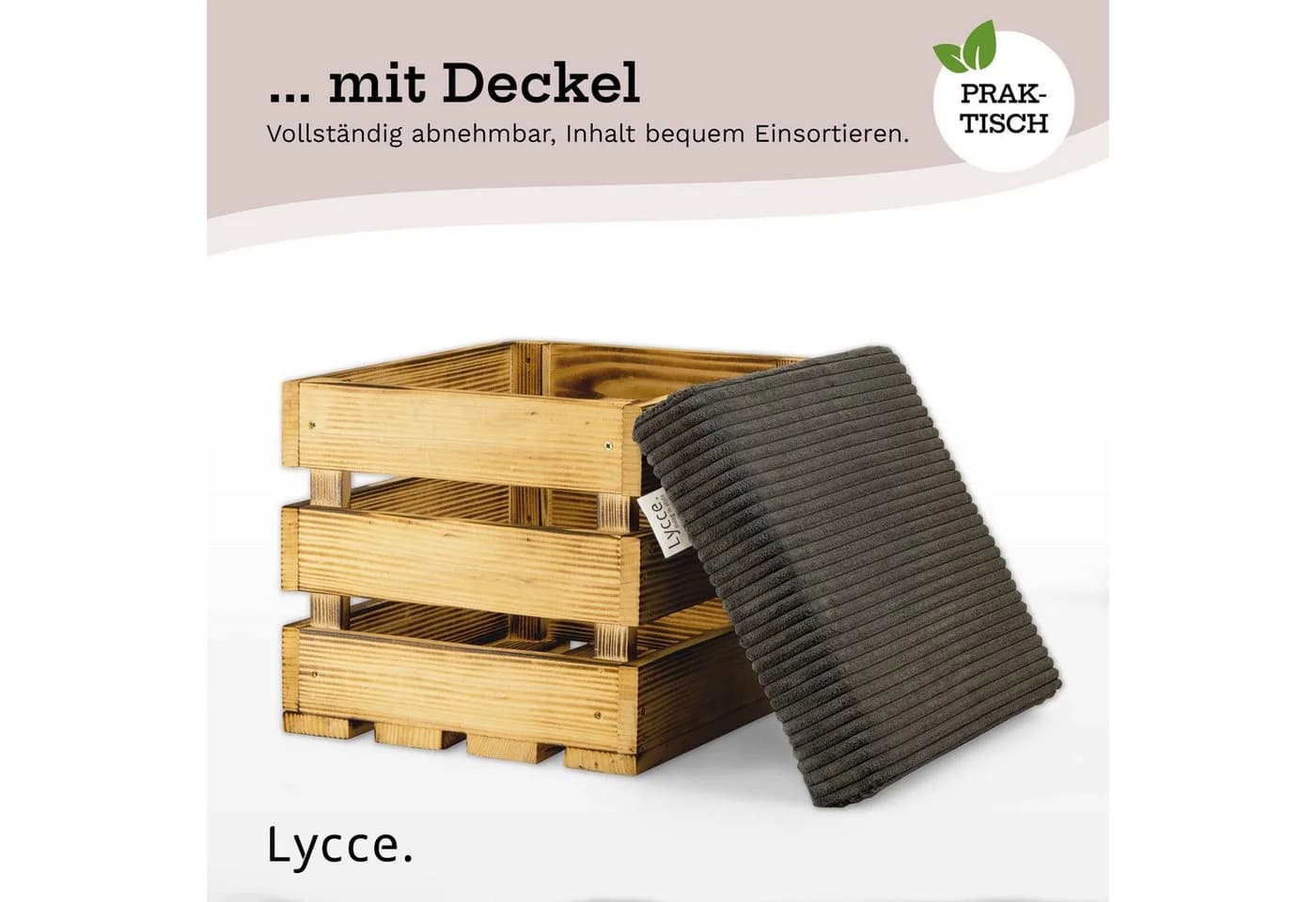 Lycce Polsterhocker mit Stauraum grau geflammt Cordstoff - Bild 4