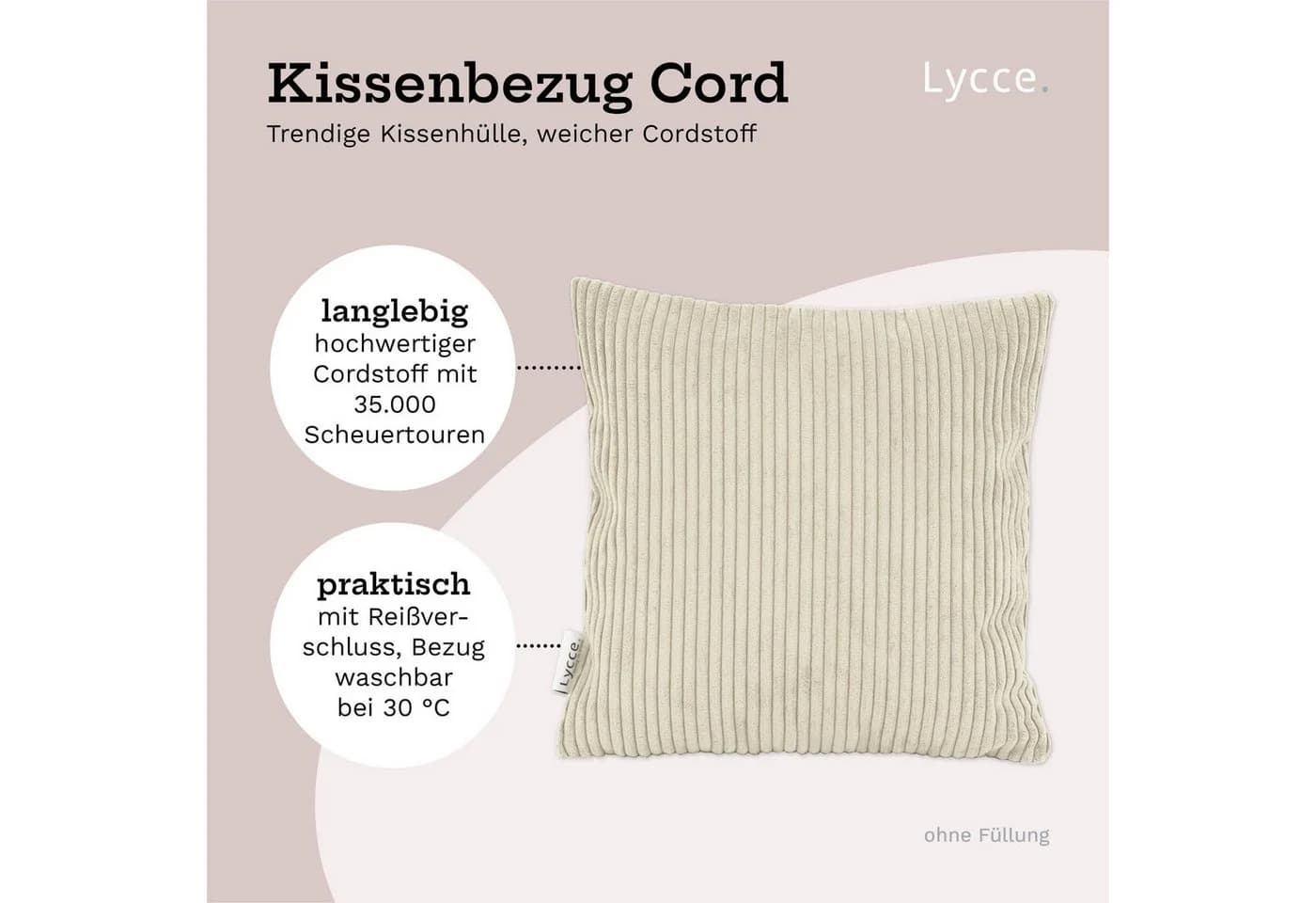 Lycce Dekokissen Kissenbezug Cordstoff Beige 40x40cm - Bild 3