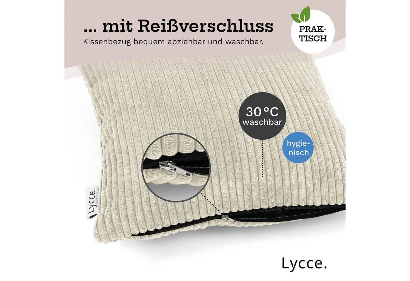 Lycce Dekokissen Kissenbezug Cordstoff Beige 40x40cm - Bild 5