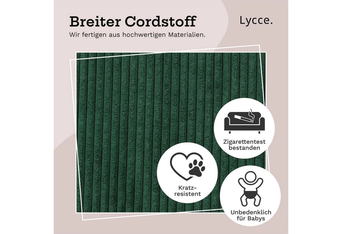 Lycce Dekokissen Kissenbezug Cordstoff Grün 40x40cm - Bild 4