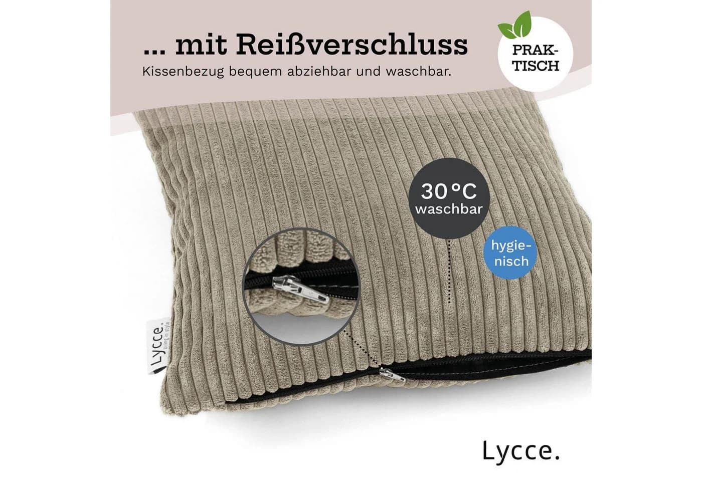 Lycce Dekokissen Kissenbezug Cordstoff Taupe 40x40cm - Bild 5