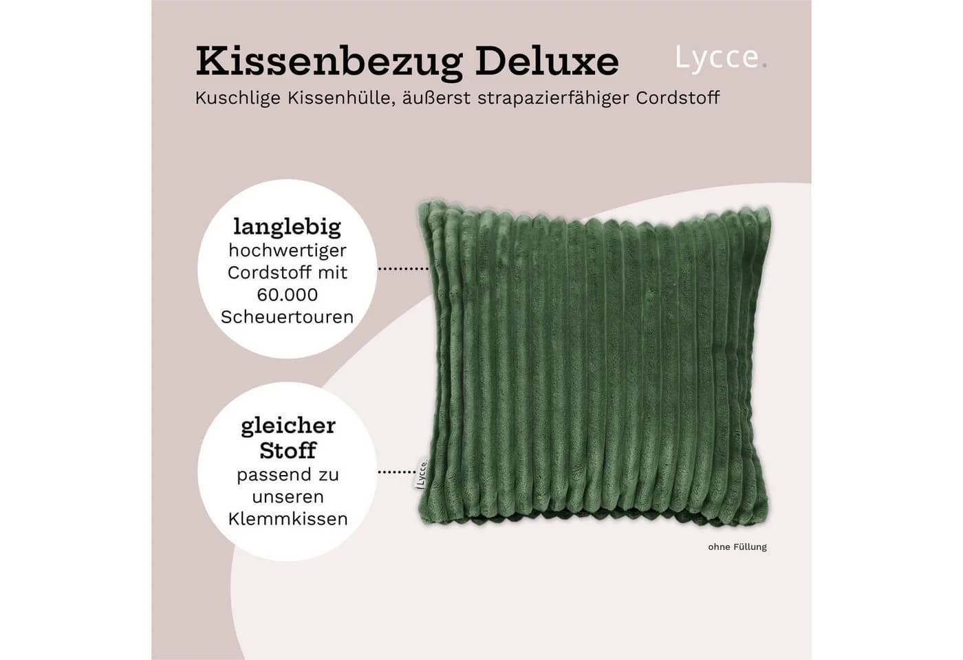 Lycce Dekokissenbezug Deluxe Cordstoff 50x50cm Grün - Bild 3
