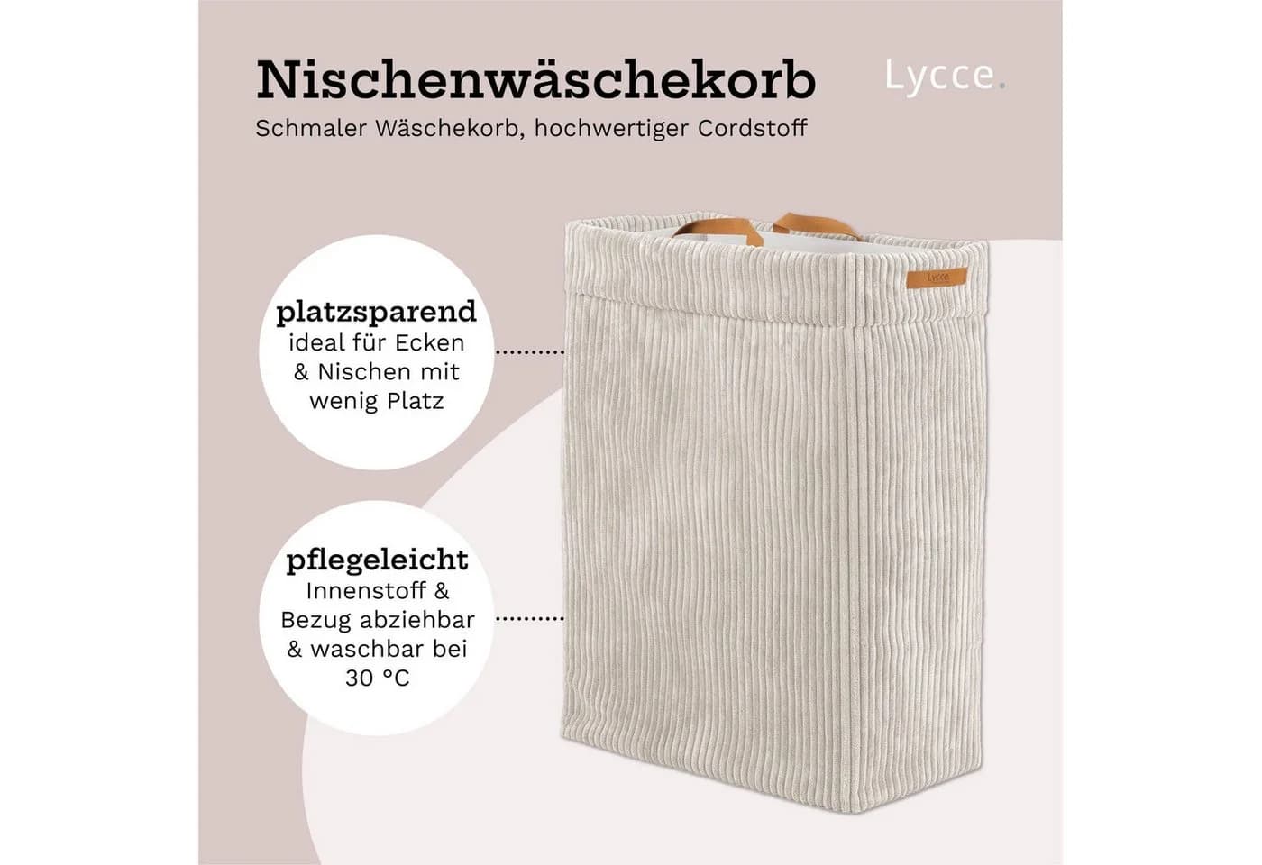 Lycce Wäschekorb Cord Nischenwäschekorb platzsparend & praktisch waschbare Bezüge faltbarer Wäschesammler - Bild 3