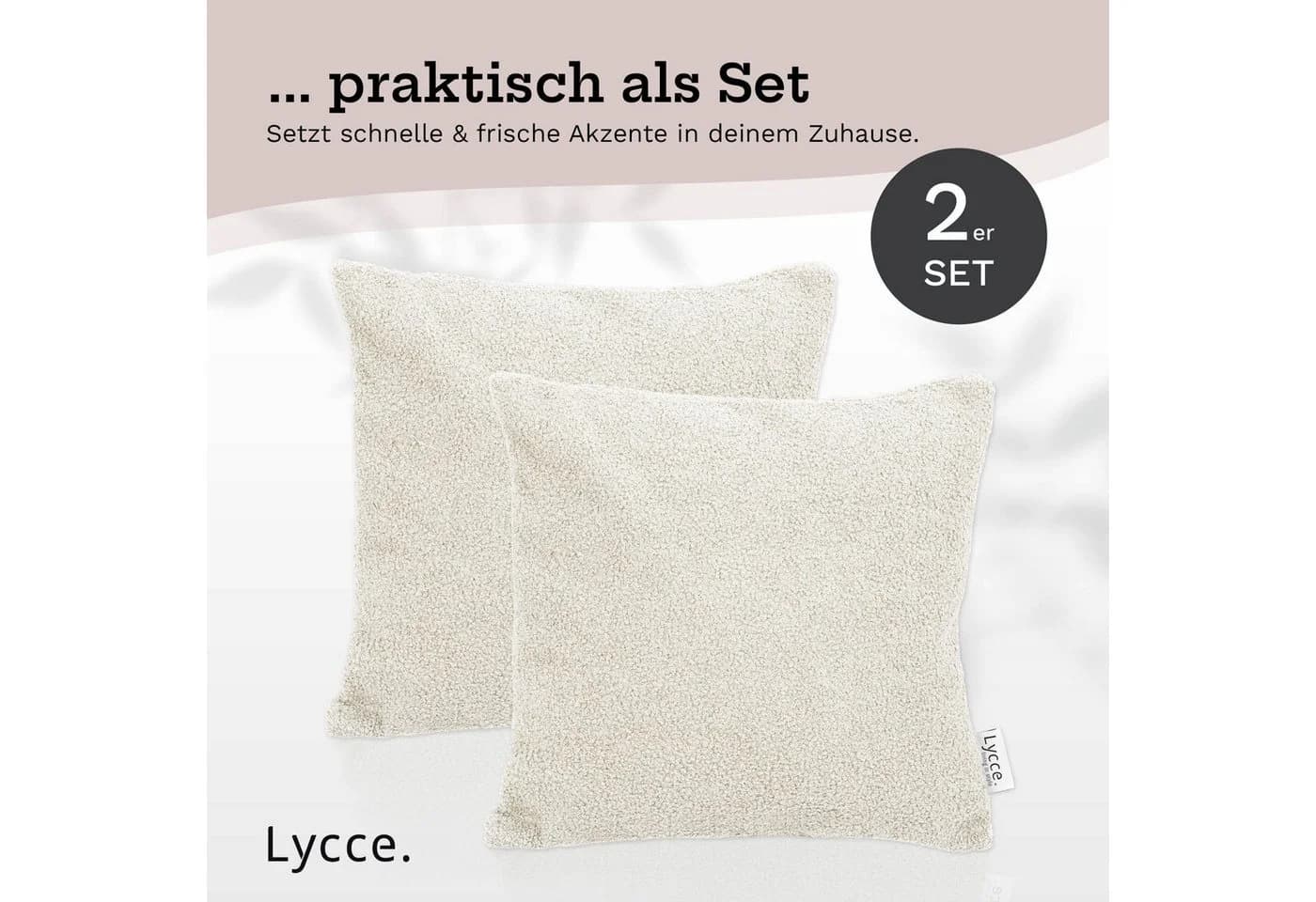 Lycce Dekokissen 2er Set Kissenhülle Bouclé 40x40 cm beige