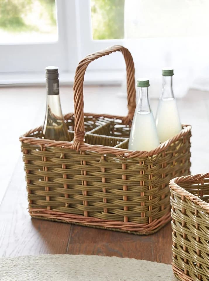 Dekoleidenschaft Flaschenträger Olivgrün Weide & Polyrattan