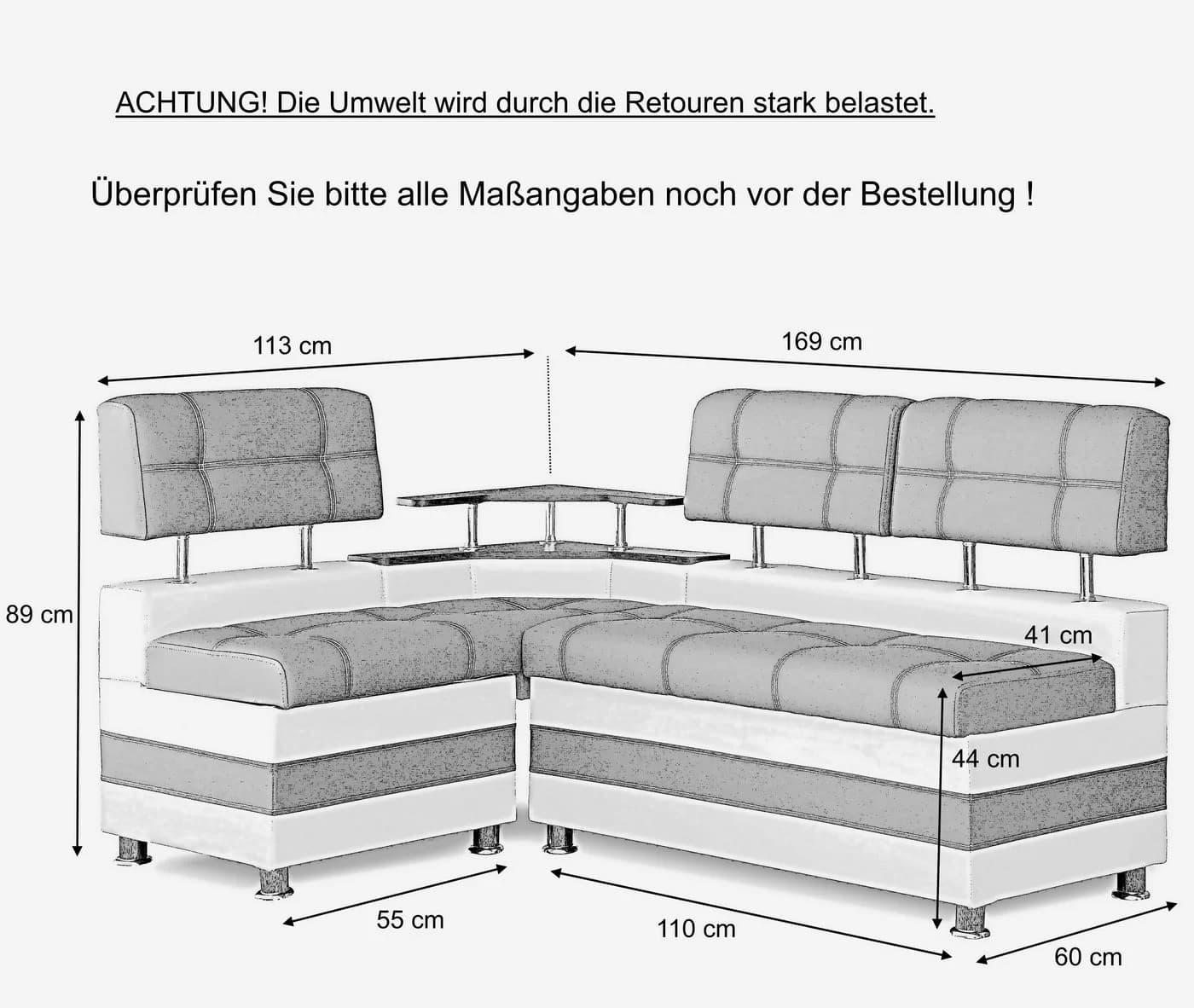 Rodnik Eckbank Latte Grau mit Stauraum und Ablage - Bild 4