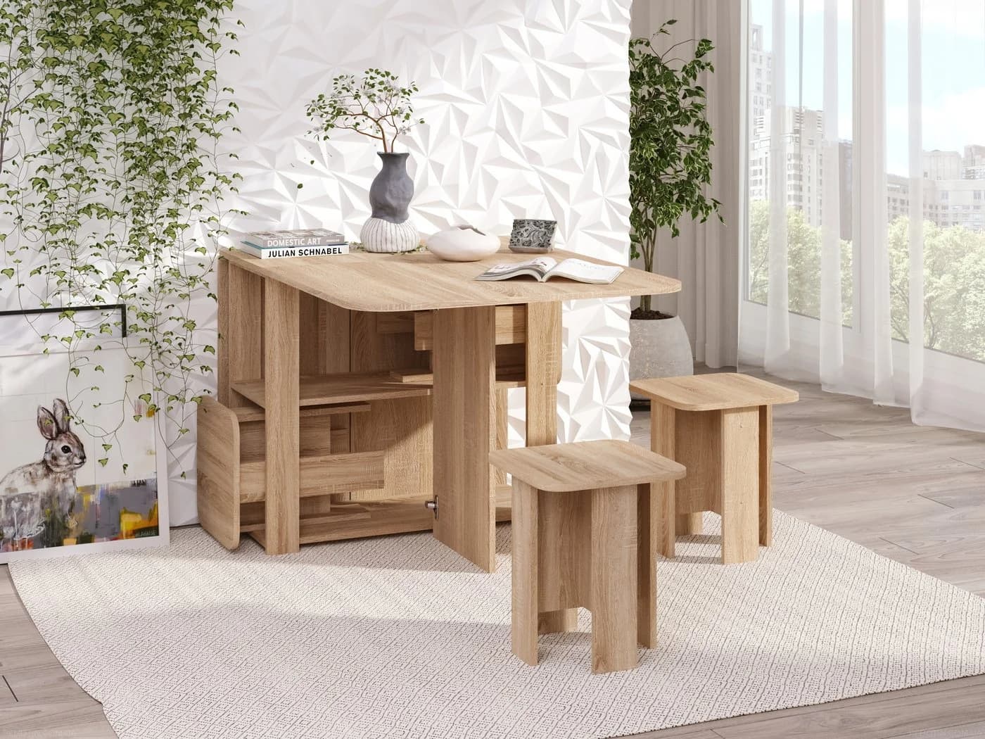 Rodnik Essgruppe Klapptisch Hocker Set 5-in-1 Braun - Bild 3