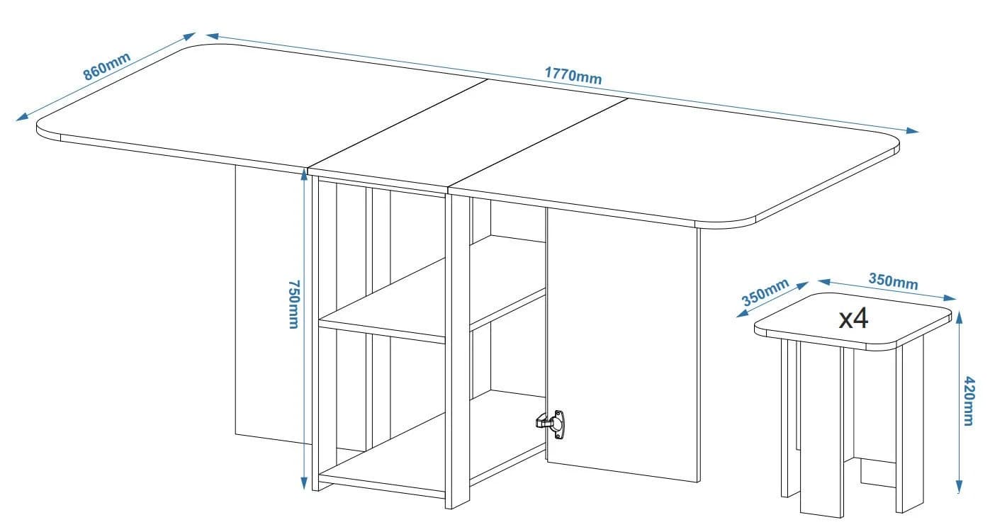 Rodnik Essgruppe Klapptisch Hocker Set 5-in-1 Braun - Bild 5
