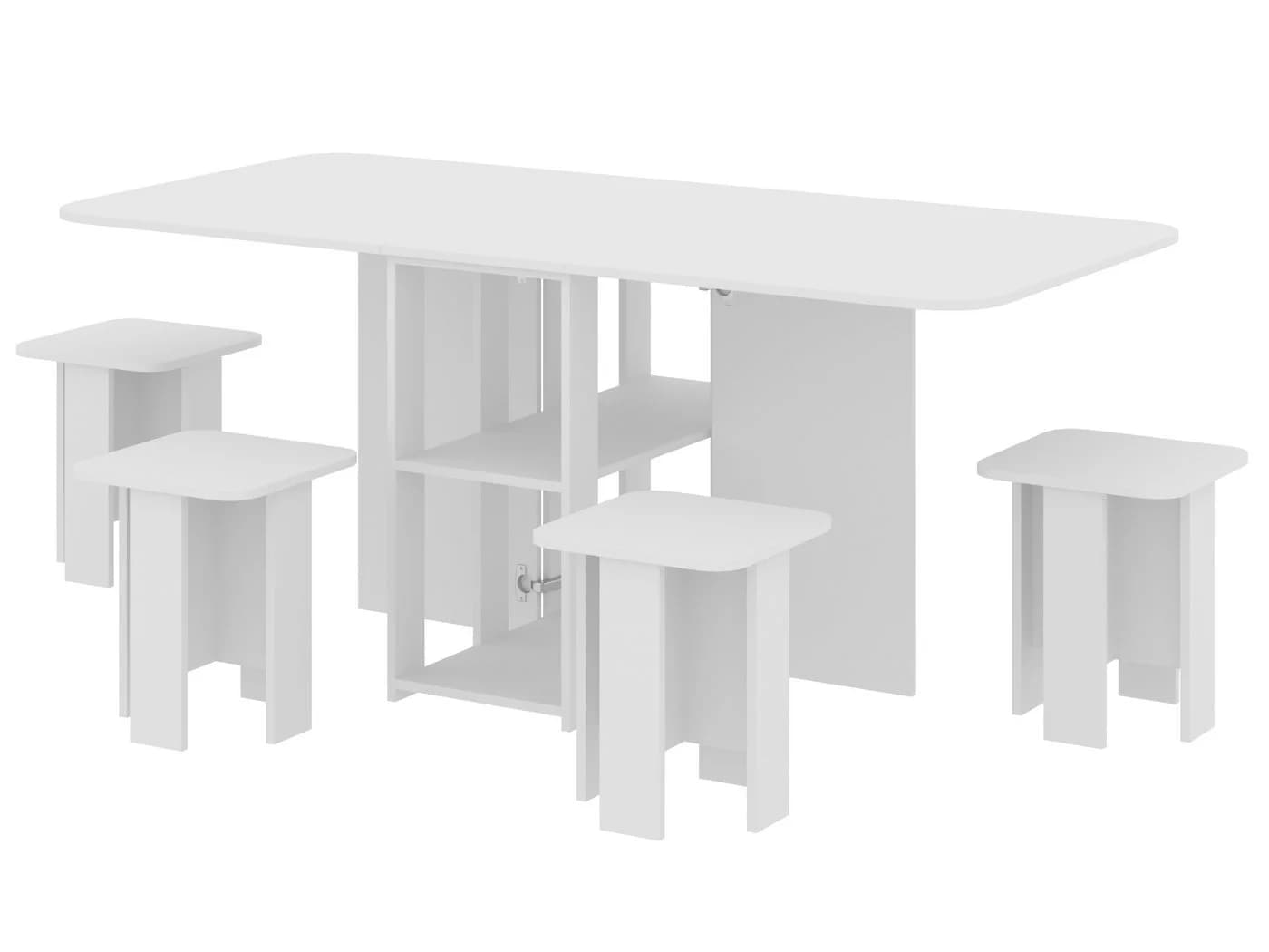 Rodnik Essgruppe Klapptisch Hocker Set 5-tlg Weiß Tisch-Transformer